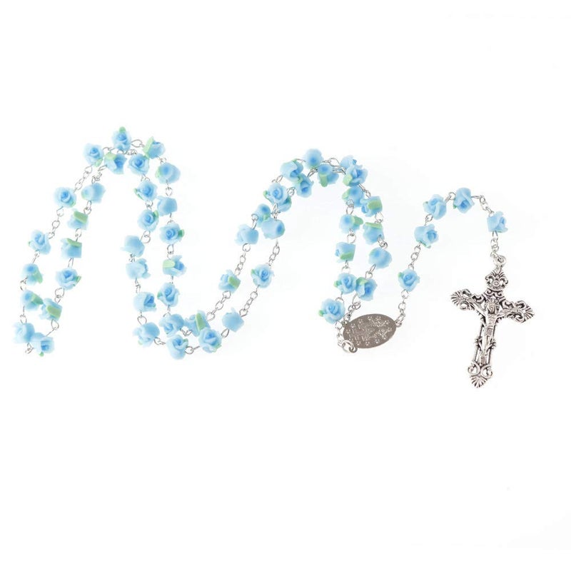 YWLI Rosary Beads Catholic - 6 Color, Confirmation Gifts for Teenage Girl, Charm Polymer Clay Rose Necklace Jewelry, Silver Alloy Cross Necklace for Women, Gifts for Women - Image 4